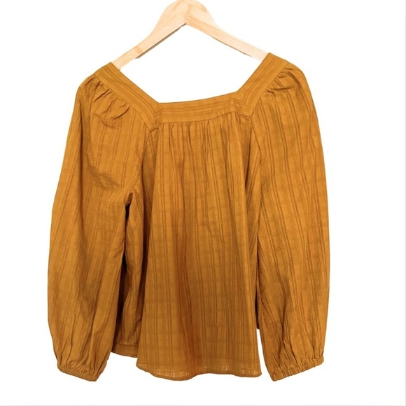 Madewell Square Neck Bubble Sleeve Top in Mustard Plaid. Small - Picture 2 of 4